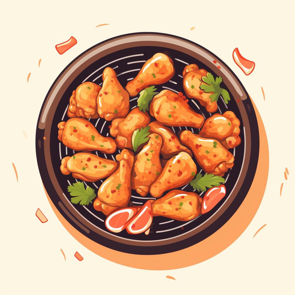 Chicken pieces arranged in a single layer in an air fryer