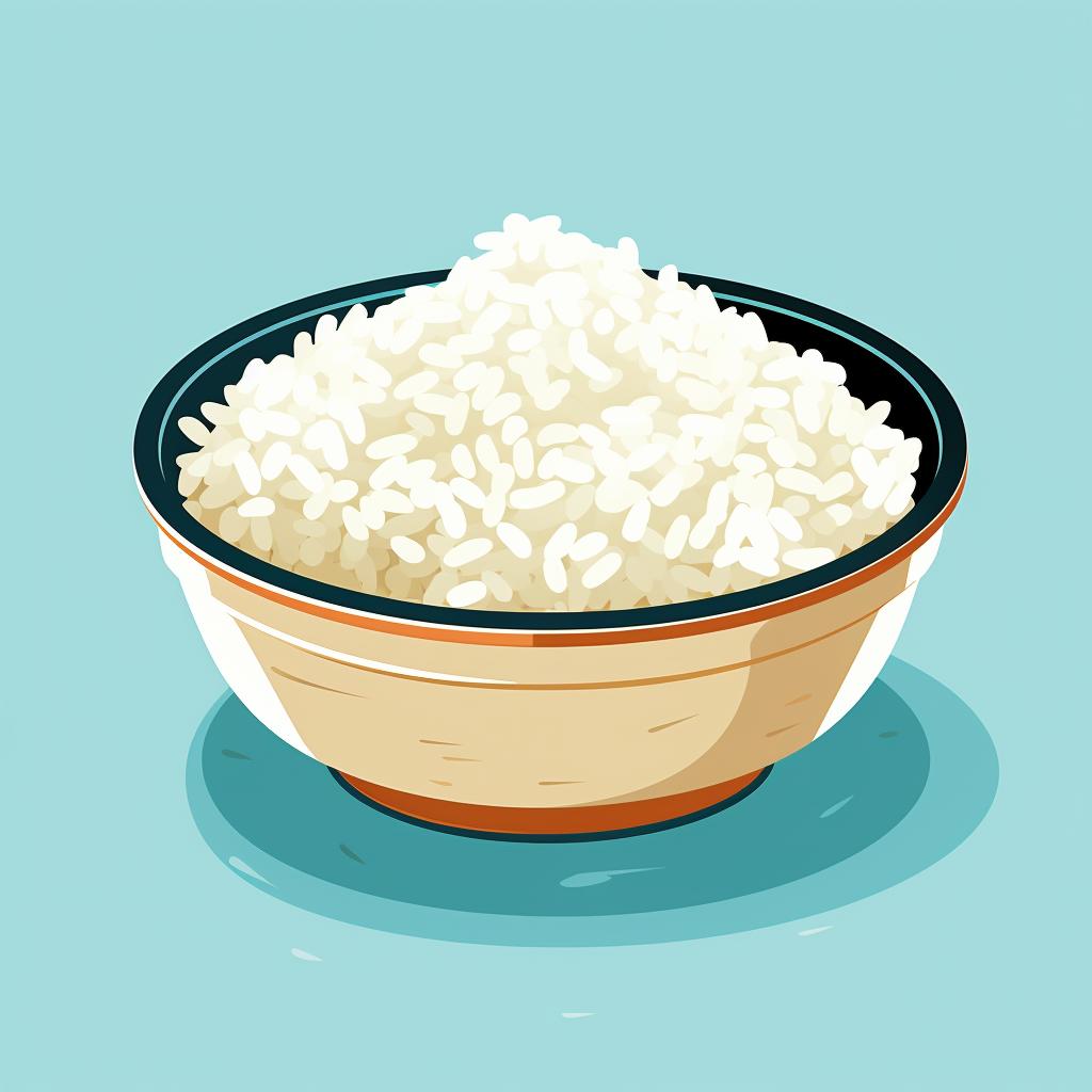 A bowl of rice covered with a microwave-safe lid.