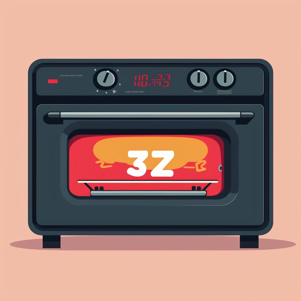 An oven being preheated to 375 degrees Fahrenheit