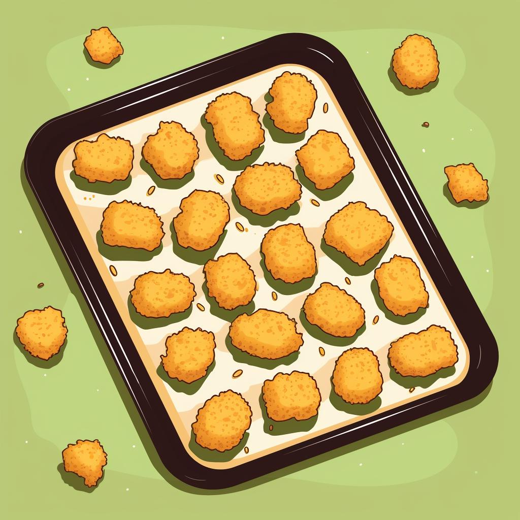 Nuggets laid out on a baking sheet
