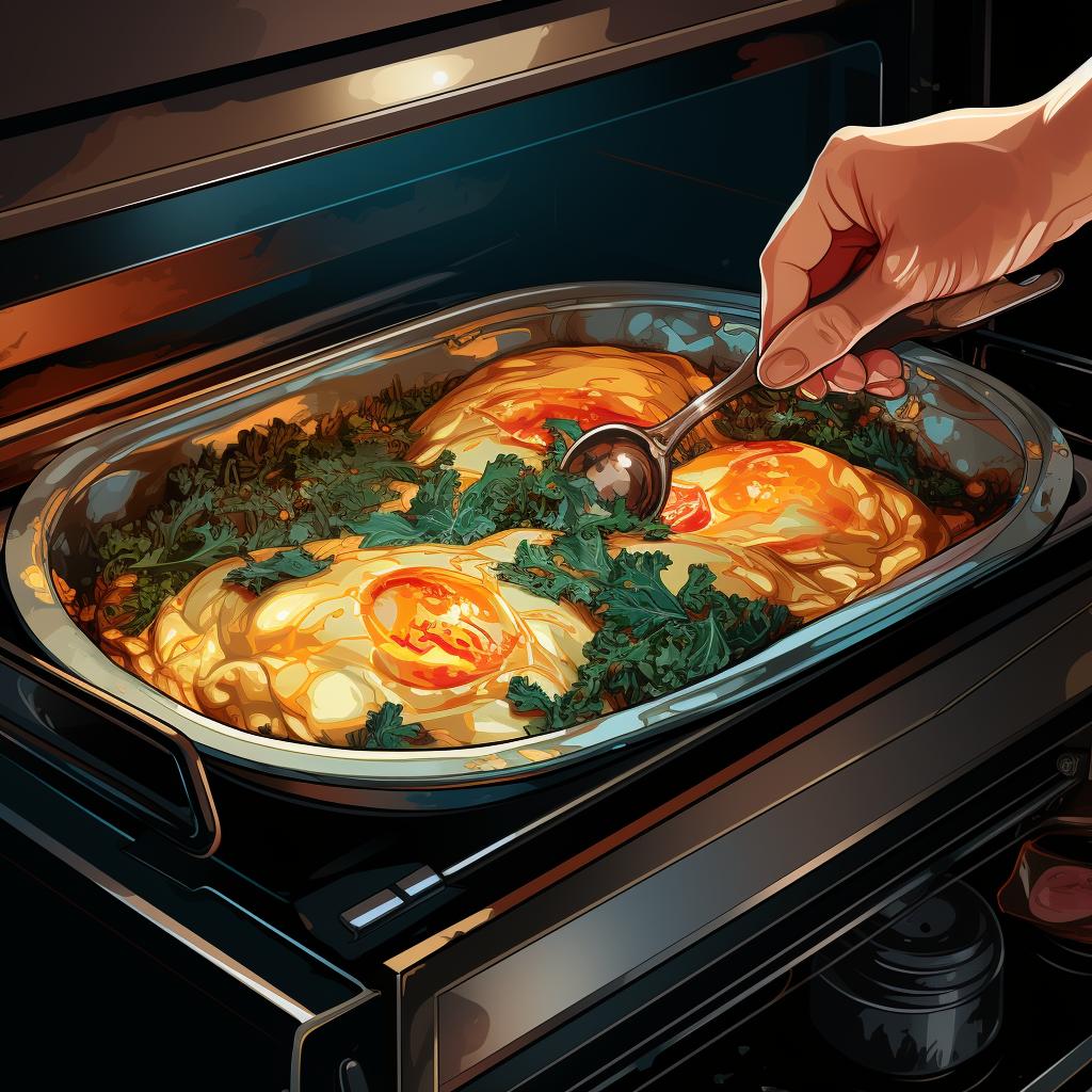 Covered quiche being placed in the preheated oven