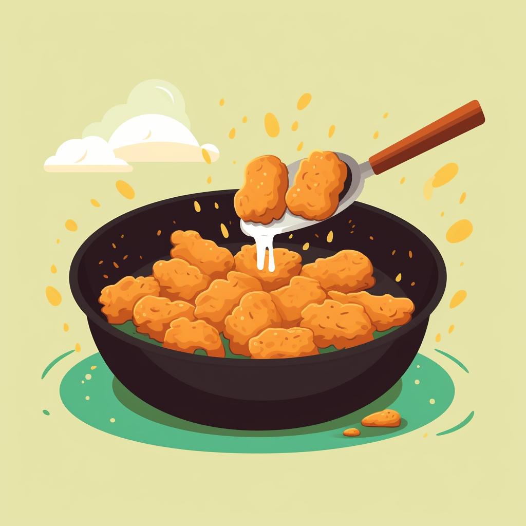 Flipping nuggets in a pan