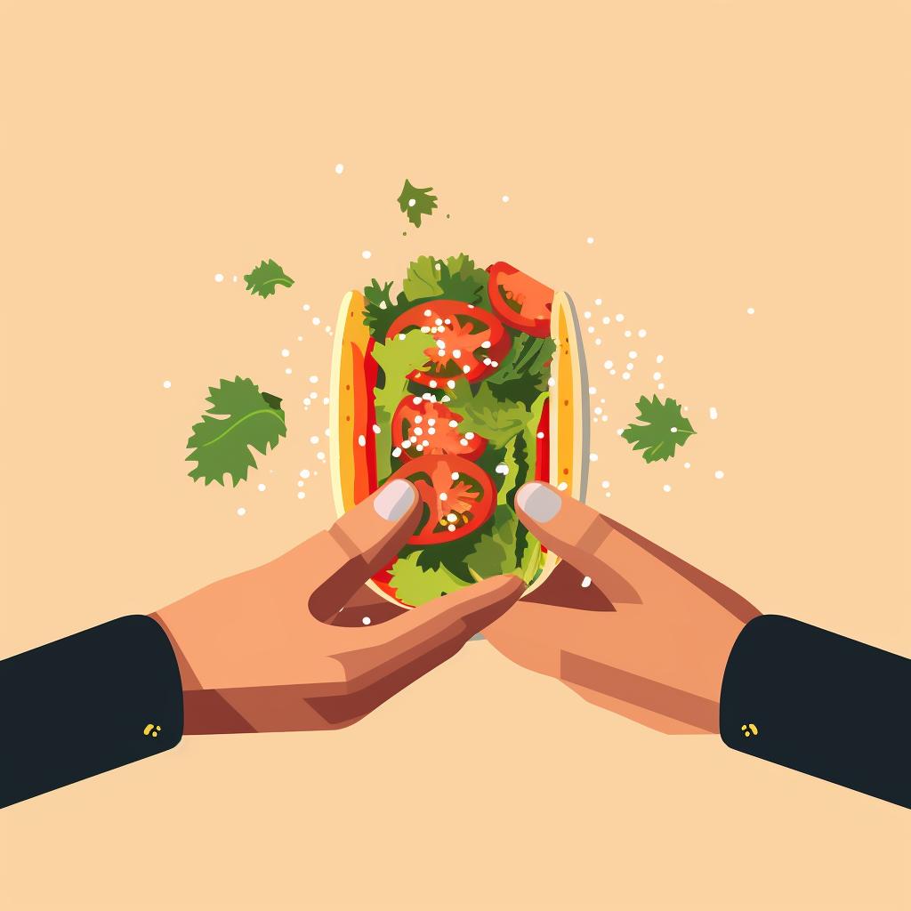 Hands deconstructing a taco into its separate components