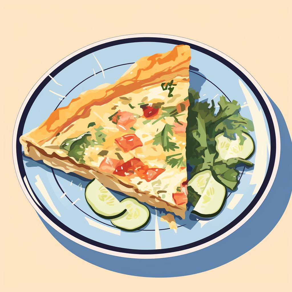 Sliced quiche on a microwave-safe plate