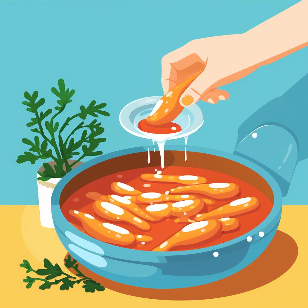 Water being added to the dish with Tteokbokki