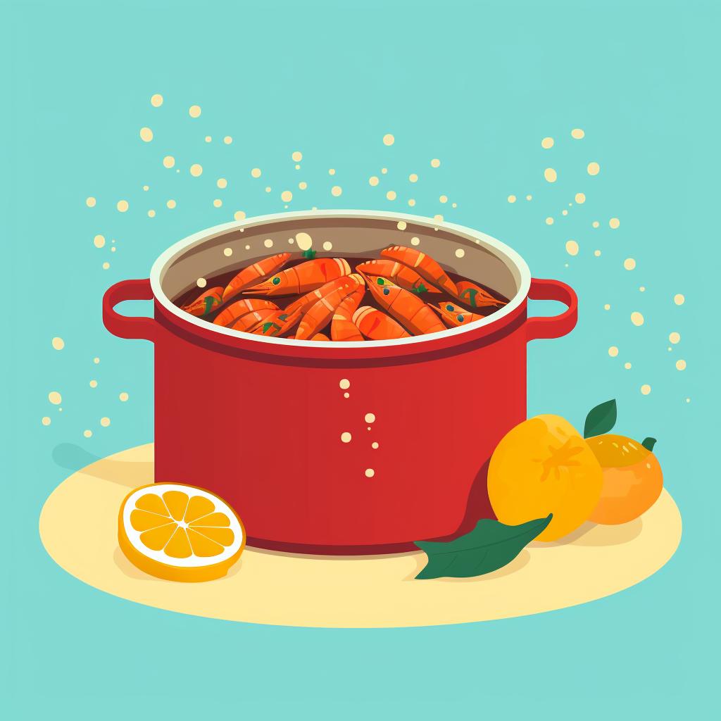 Crawfish in a steamer basket over a pot of boiling water, with the pot covered
