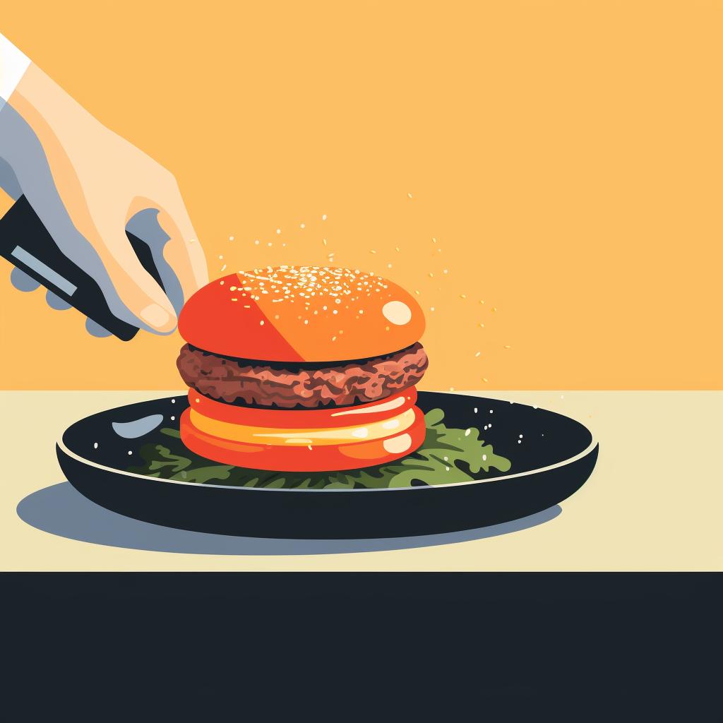 A burger being placed in the pan