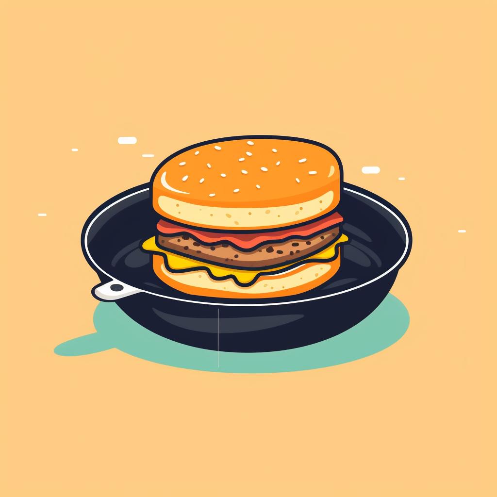 A burger being flipped in the pan