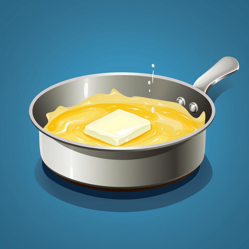 Butter melting in a heated pan.