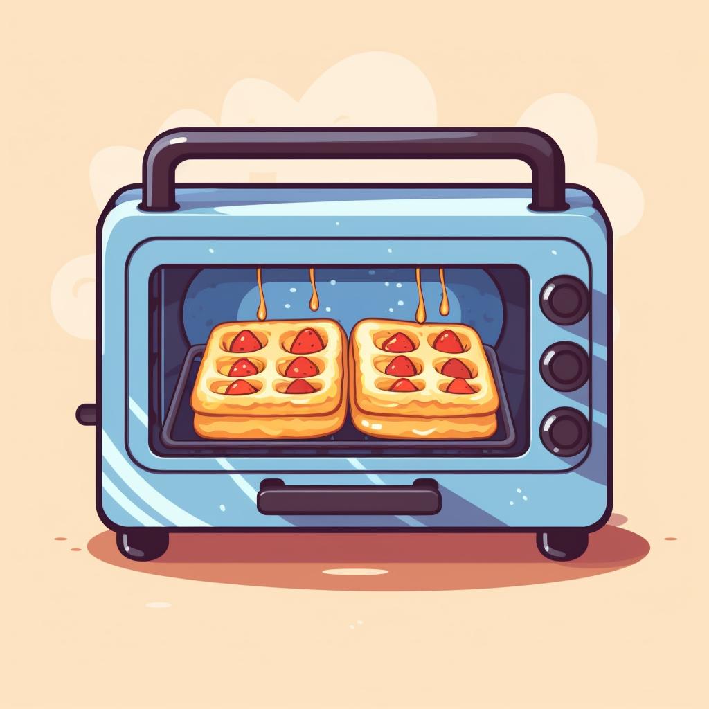Waffles in a toaster oven with a timer set