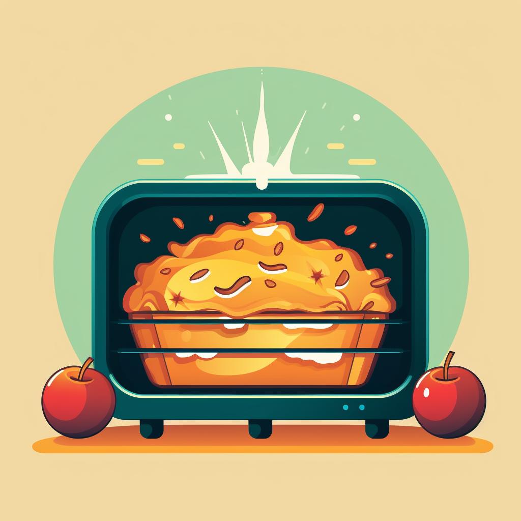 A slice of apple pie being placed in the oven.