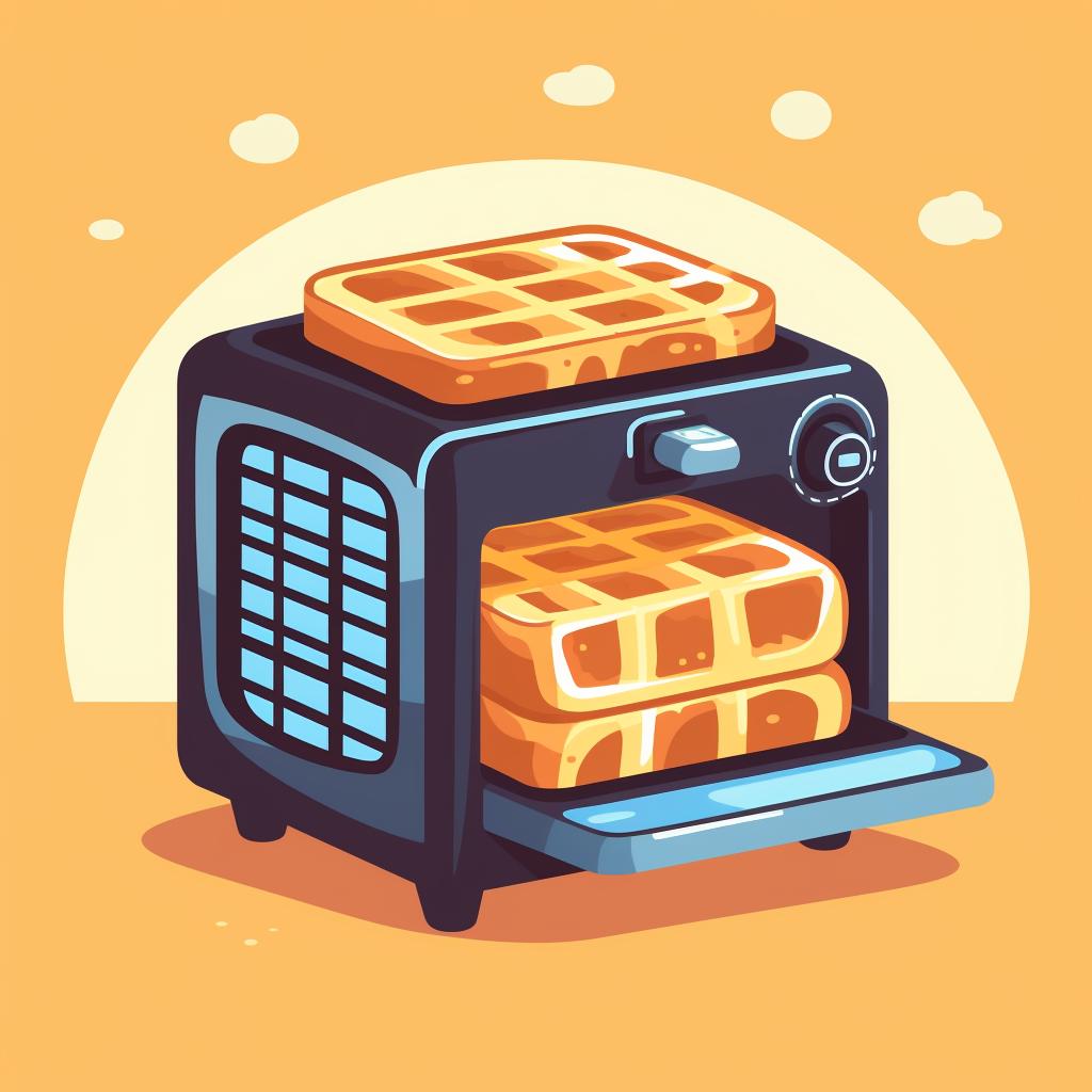 Hot waffles being taken out of a toaster oven