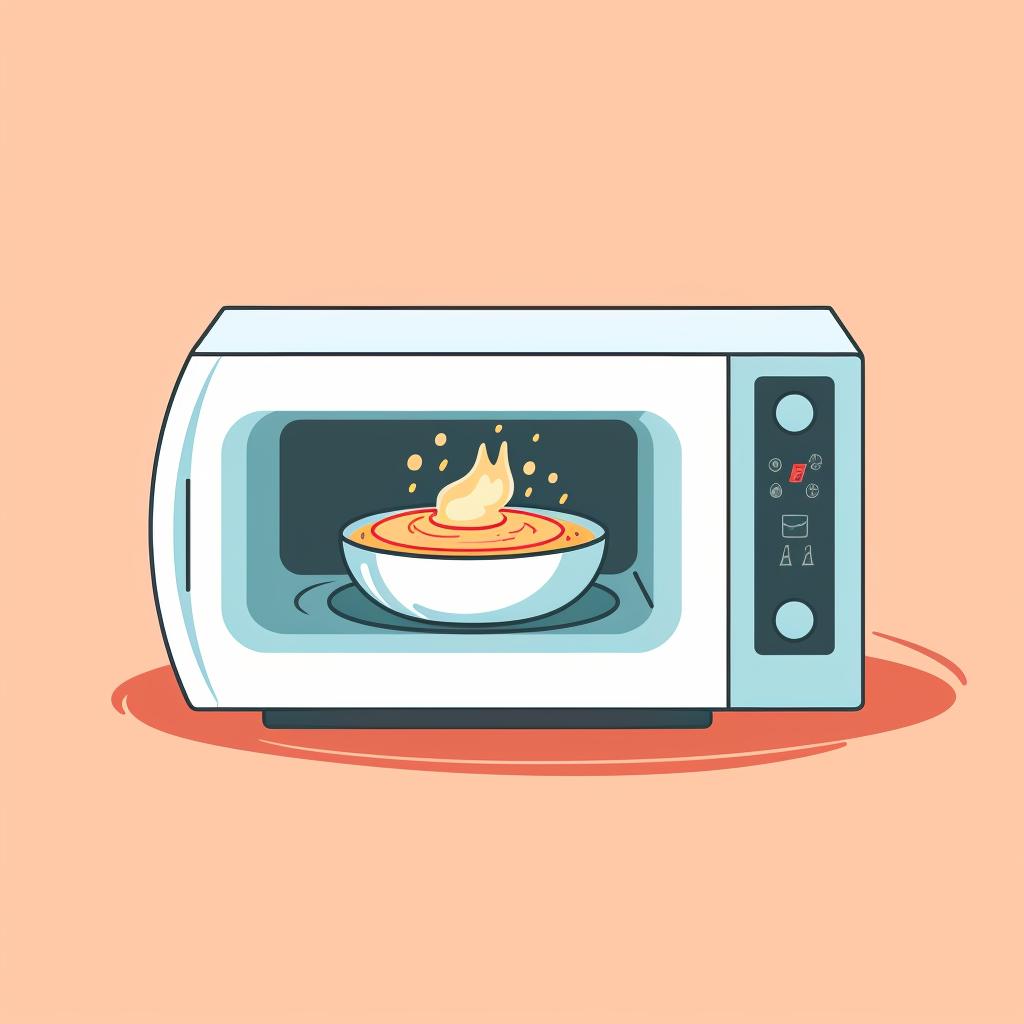 A dish being reheated in a microwave.