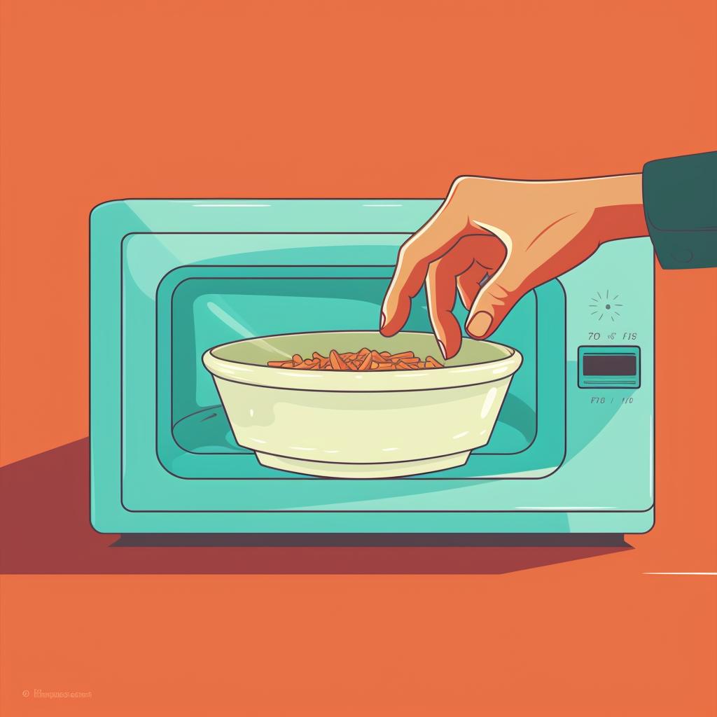 Hand stirring food in a microwave-safe container